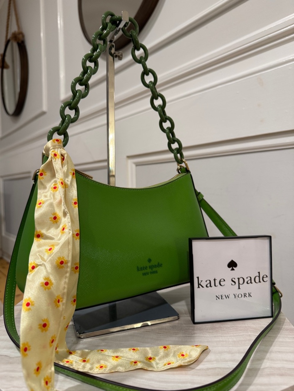 kate spade Madison Convertible Crossbody Green Leather Resin Chain Shoulder Bag - Picture 1 of 17